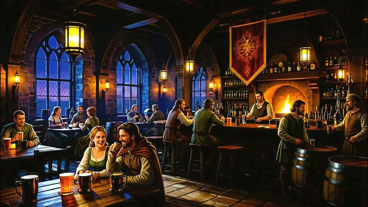 Winter Tavern Ambience 🍻 | Relaxing Medieval Folk Music & Fantasy 4K
