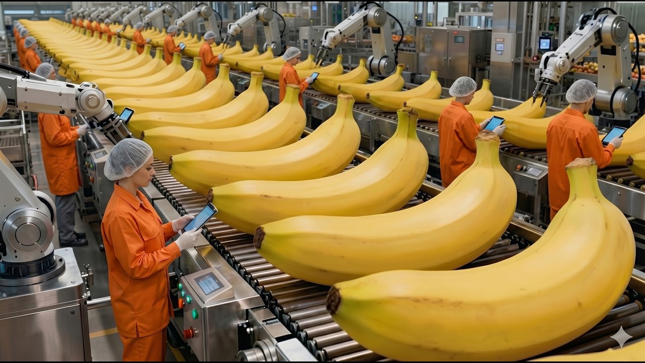 Inside a modern banana bread factory: From fresh bananas to finished loaves of bread.