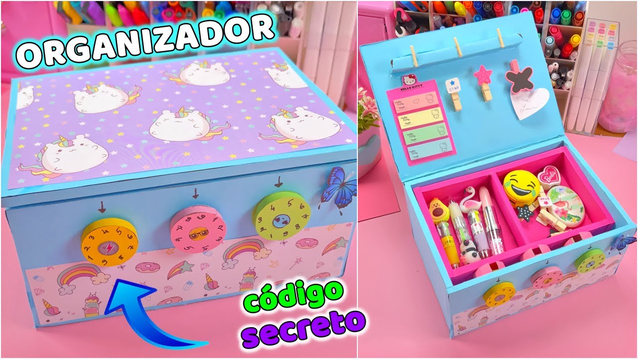 DIY - ORGANIZADOR ABERTO COM CÓDIGO SECRETO e tem COMPARTIMENTO ESCONDIDO - CAIXA DE LÁPIS