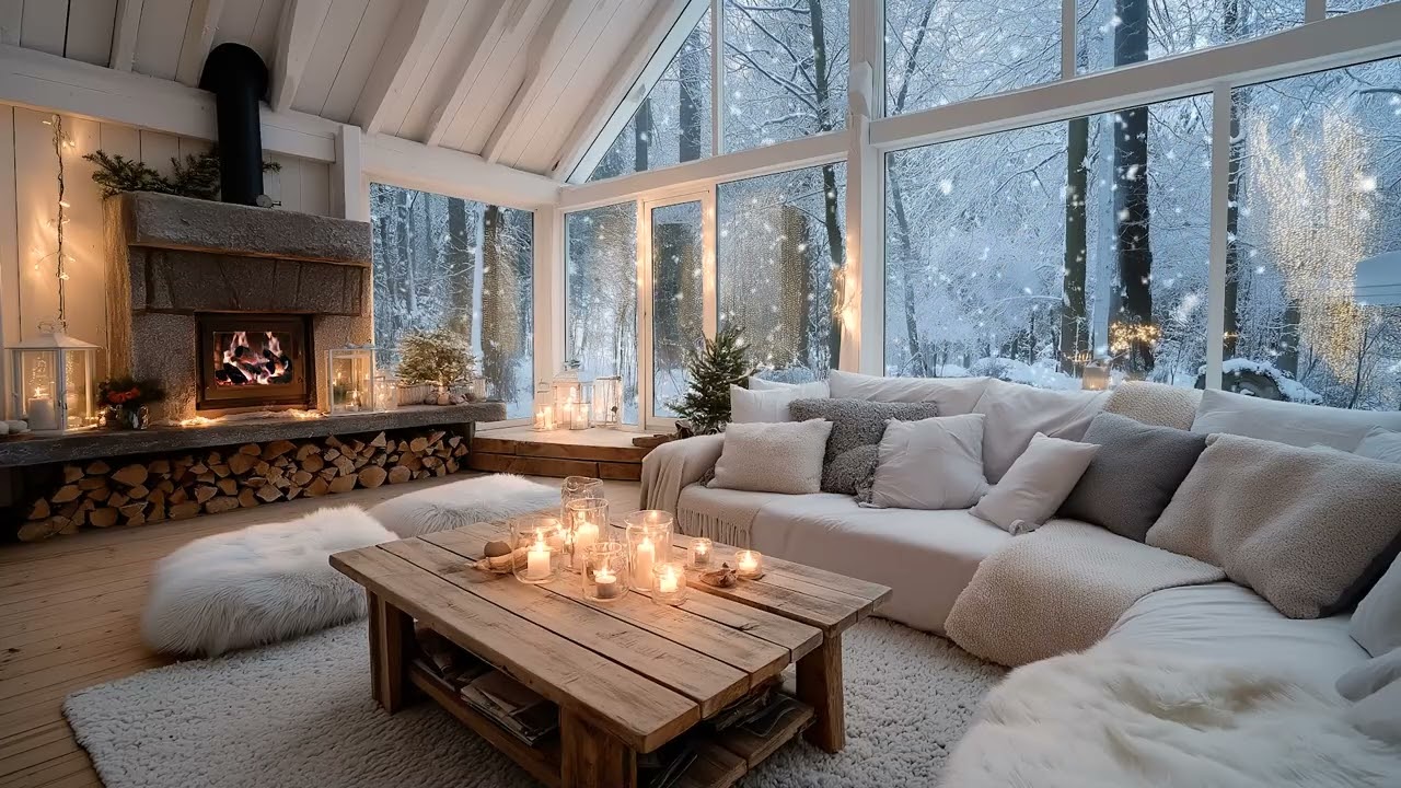 🔥 Cozy Snowfall Piano by the Fireplace | Warm Winter Room Ambience for Relaxing Sleep, Study & Calm