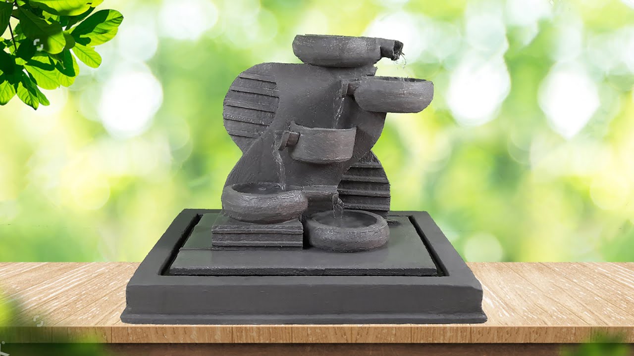 Make A Beautiful Tabletop Indoor Water Fountain With Cement | DIY Tabletop Fountain
