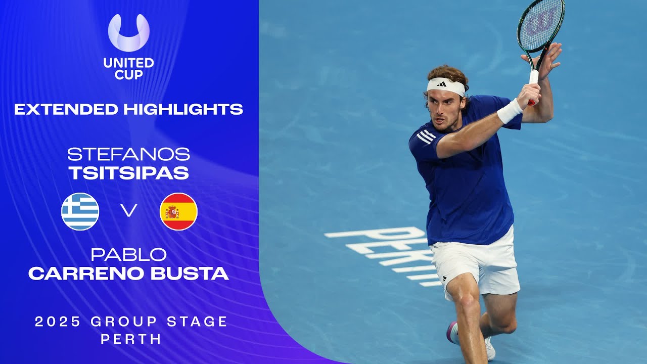 Stefanos Tsitsipas v Pablo Carreno Busta Extended Highlights | United Cup 2025 Group C