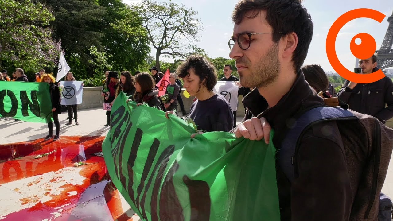 Трокадеро, залитый фальшивой кровью против массового вымирания