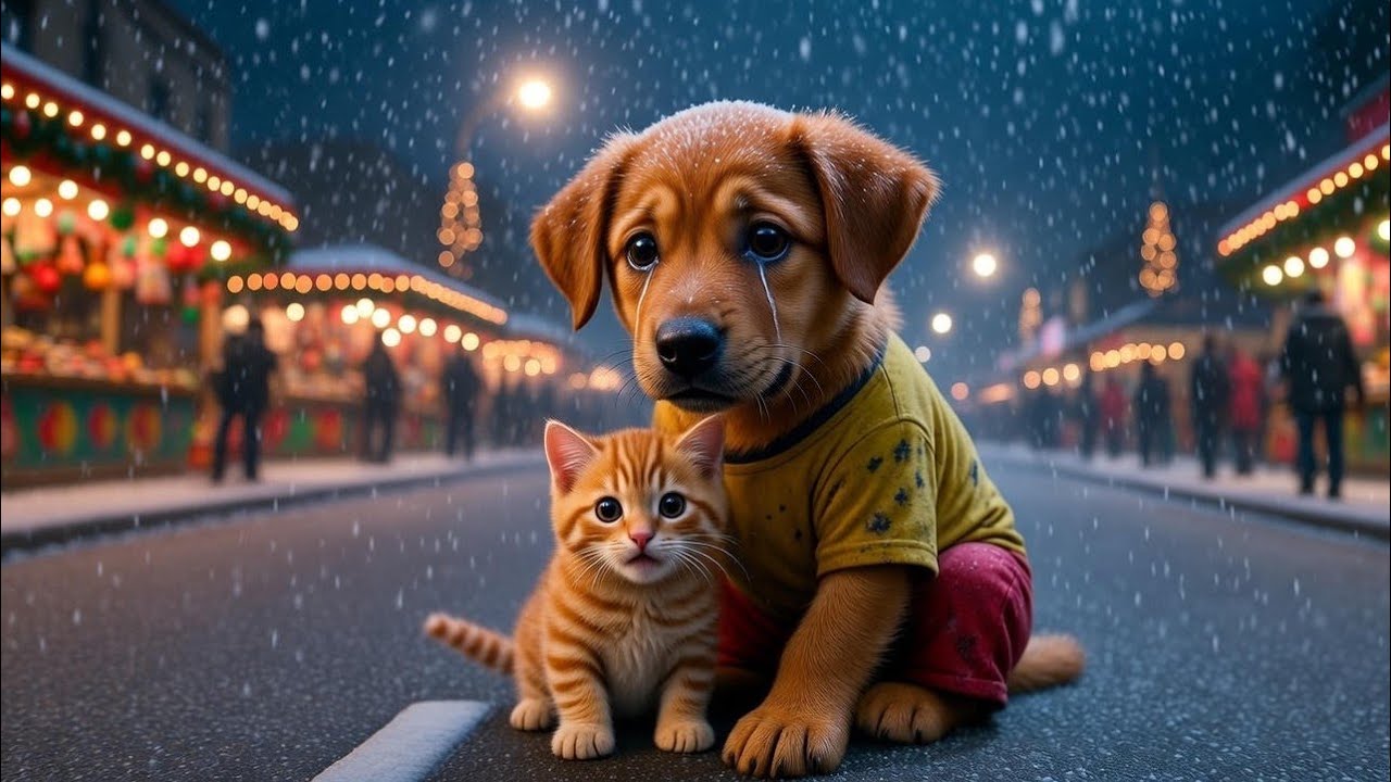 A kitten was crying alone in the snow, Pappi saved it🐕🐈🐾 //cat story//puppy story// puppy