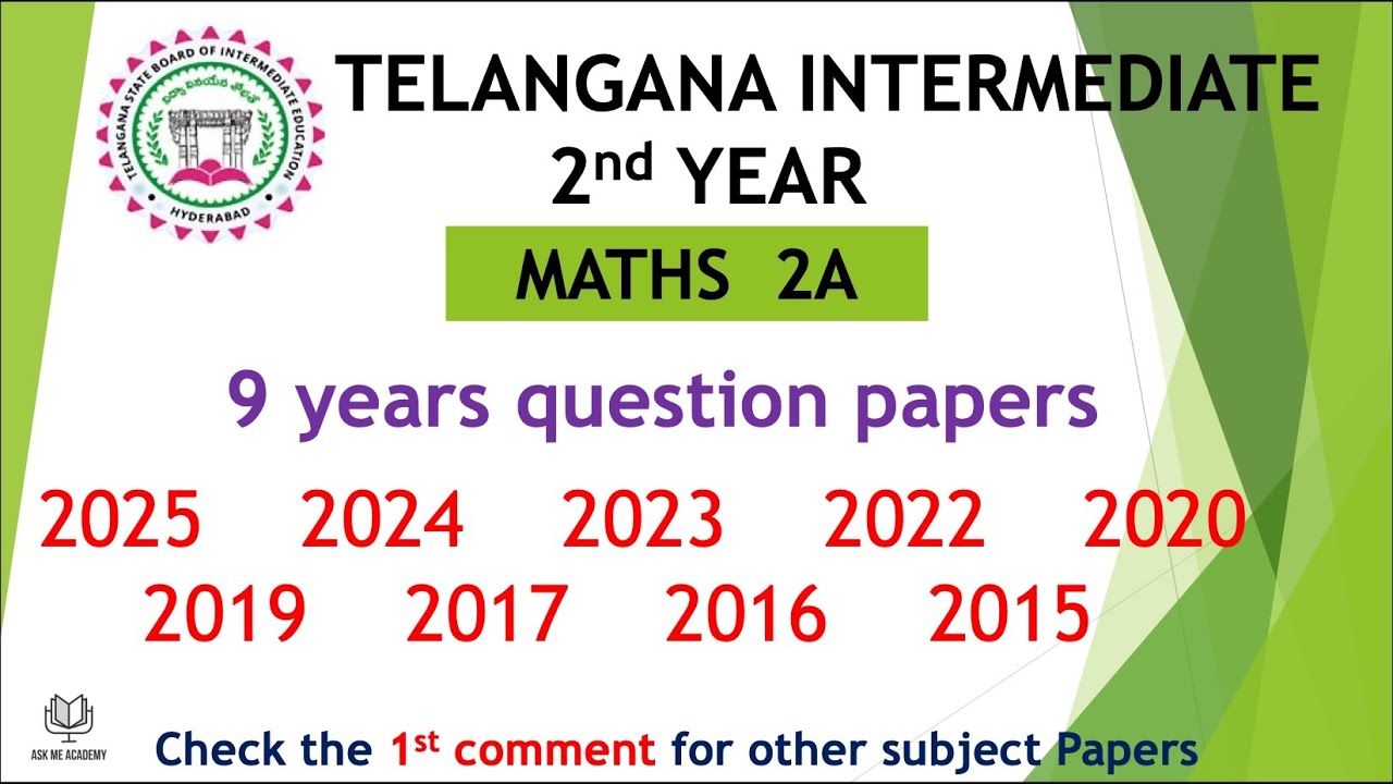 TG Inter 2nd Year Maths 2A 2025 - 2015 9 years previous Question Papers Telangana Papers TS inter