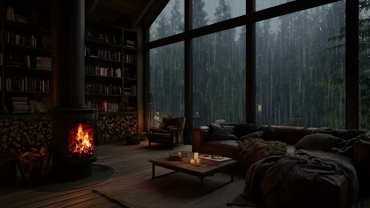 🔥 Winter Rainstorm with Crackling Fire for Deep Sleep Ambience