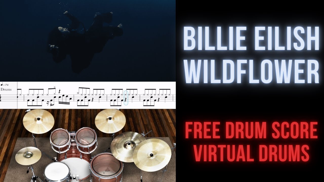 Billie Eilish - WILDFLOWER (Drum Transcription Sheet Music Score, Virtual Drums)