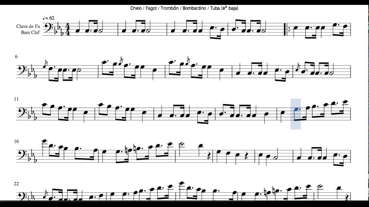 Funeral March Sheet Music for Cello Bassoon Trombone Euphonium Bass Clef Chopin