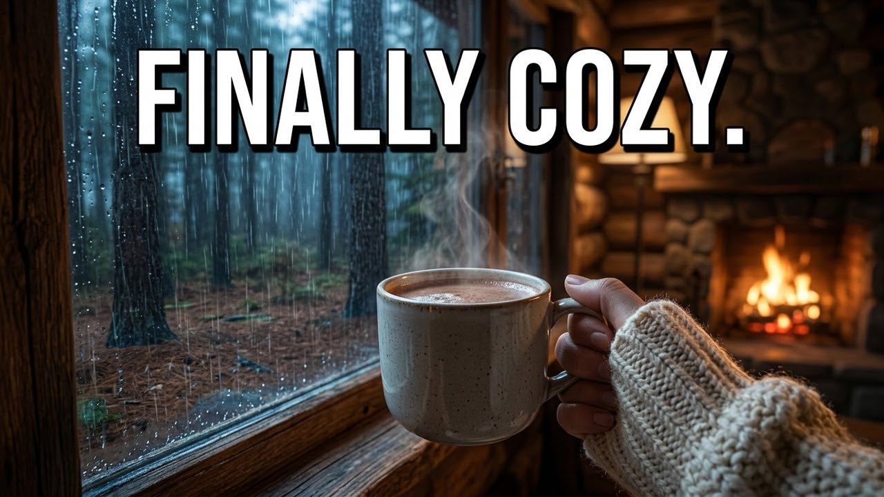 Cozy Rain Ambience in Cozy Wooden House in the forest with Rain falling