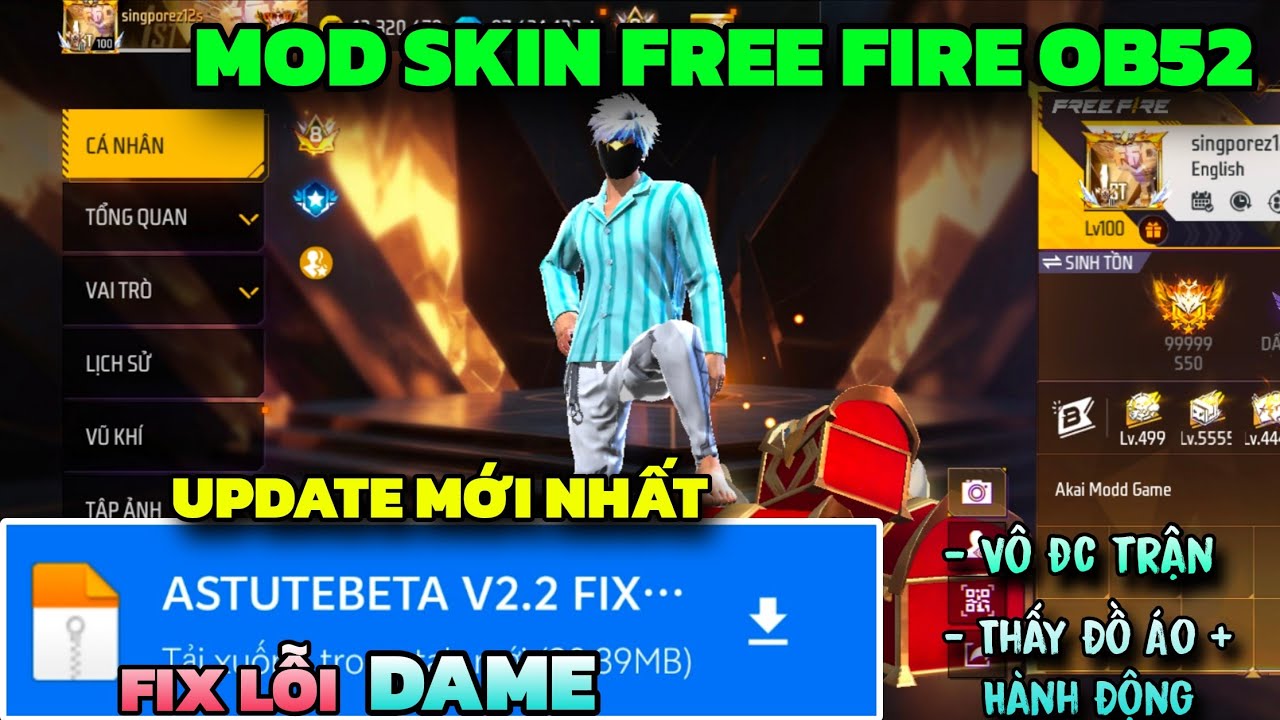 Mod Skin FF Ob52 | AstuteBeta New Update V2.2, Thấy Đồ+H&agrave;nh Động, Fix Lỗi Dame, V&ocirc; Đc Trận, Antiban💥