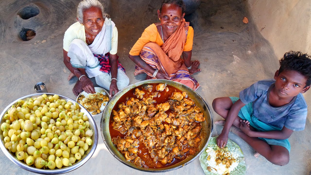 MAHUYA CHICKEN RECIPE | How to cook mahuya wine fruit chicken by tribal santali village grandmothers