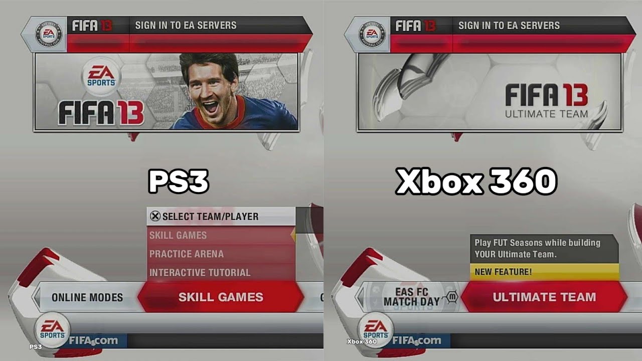 FIFA 13 PS3 Menu Vs FIFA 13 Xbox 360 Menu | Comparison
