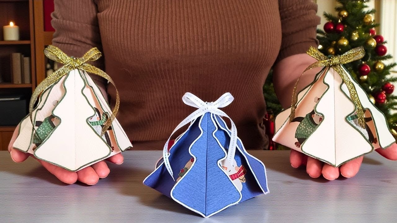 Рождественские ёлочные коробки-киригами идеально подходят для хранения маленьких сюрпризов