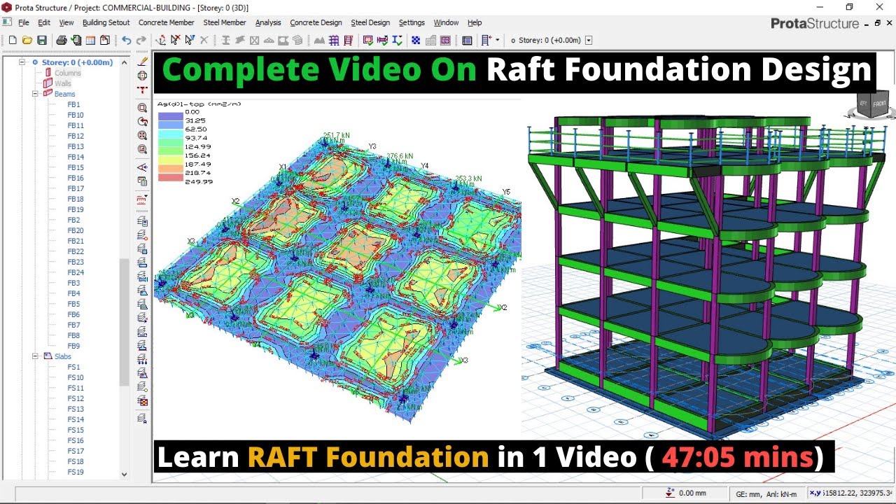 Raft Foundation Design For a Reinforced Concrete Building in Protastructure.