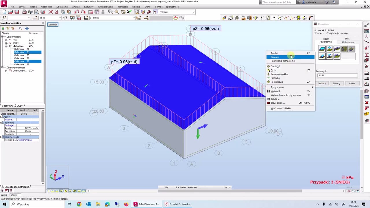Autodesk Robot - Przestrzenny model prętowy - obciążenia
