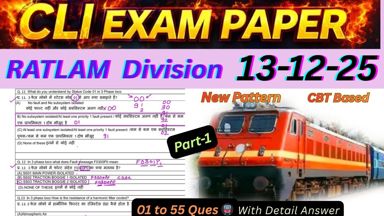 CLI Exam Paper in RATLAM Division | 13.12.25 Part-1 #railway 