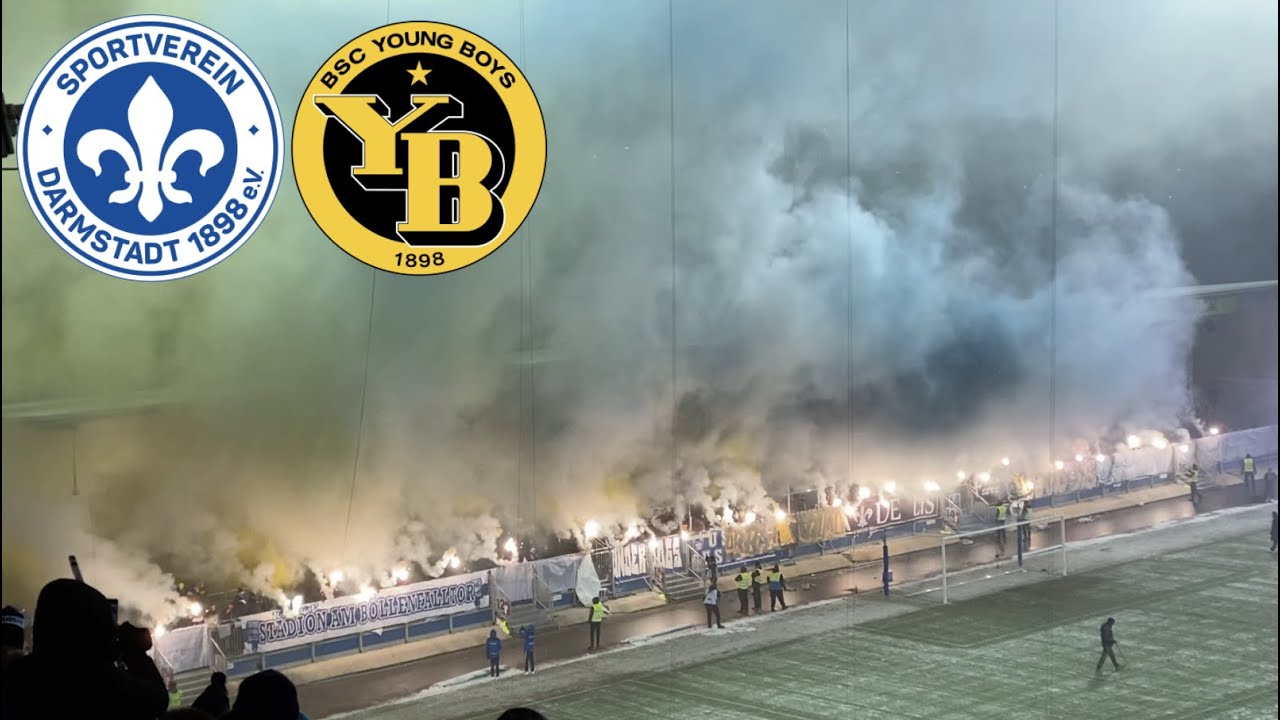 Pyro und Choreo beim Freundschaftsspiel! SV Darmstadt 98 vs Young Boys Bern Groundhopping 17.12.2022