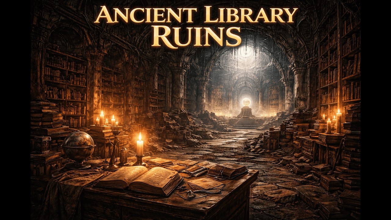 Ancient Library Ruins 📚 | Dark Fantasy D&D Ambient for Lore & Writing