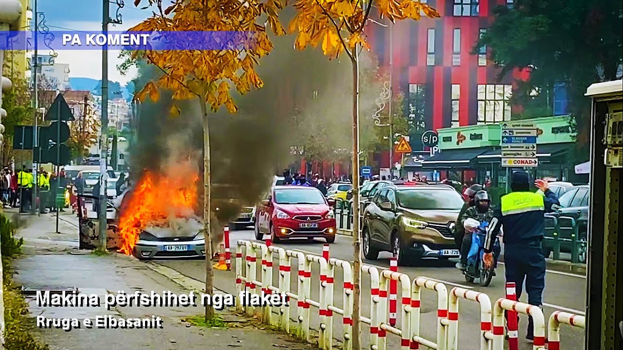 Makina digjet plotesisht ne rrugen e Elbasanit (Video pa koment)