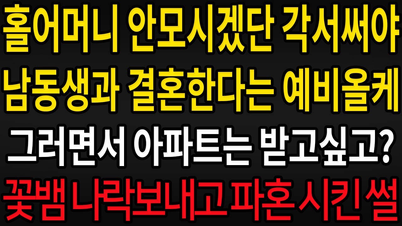 (사이다사연) 홀어머니 안모시겠다는 각서써야 남동생과 결혼한다는 예비올케 그러면서 아파트는 받고싶고? 꽃뱀 나락보내고 동생 파혼시킨 썰 / 실화사연 / 라디오사연