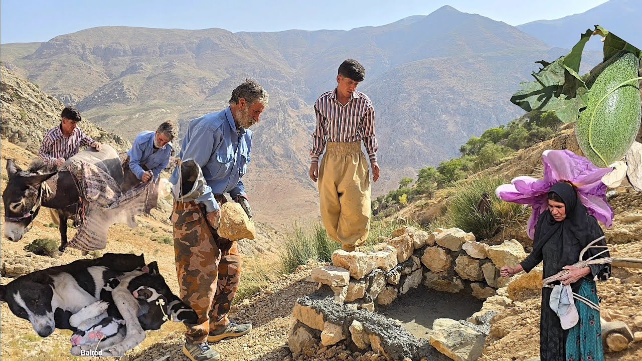 Nomadic life: Jahangir's skills to complete the construction of a water source wall in the mountains