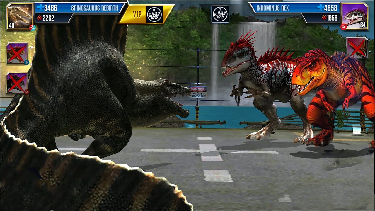 Spinosaurus Rebirth Vs T Rex lvl 383 Dino King | Fight | Jurassic World The Game