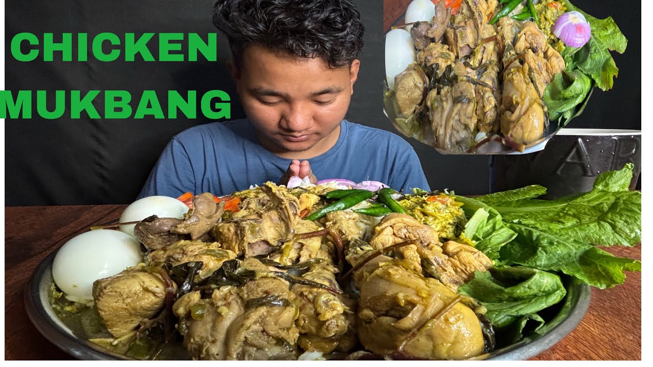 Eating Chicken lag piece, Eggs and Mustard greens, green chilli @pintuhungry