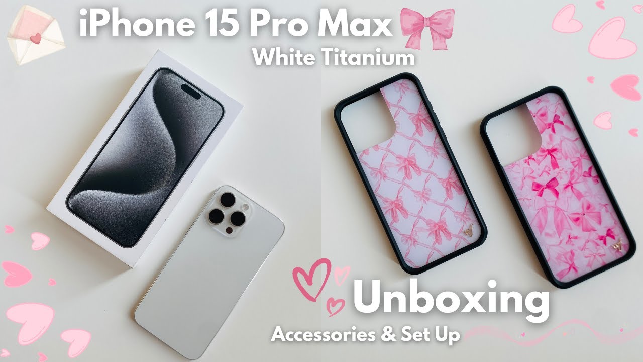 iPhone 15 Pro Max Unboxing (White Titanium) | Accessories & Set Up 🎀