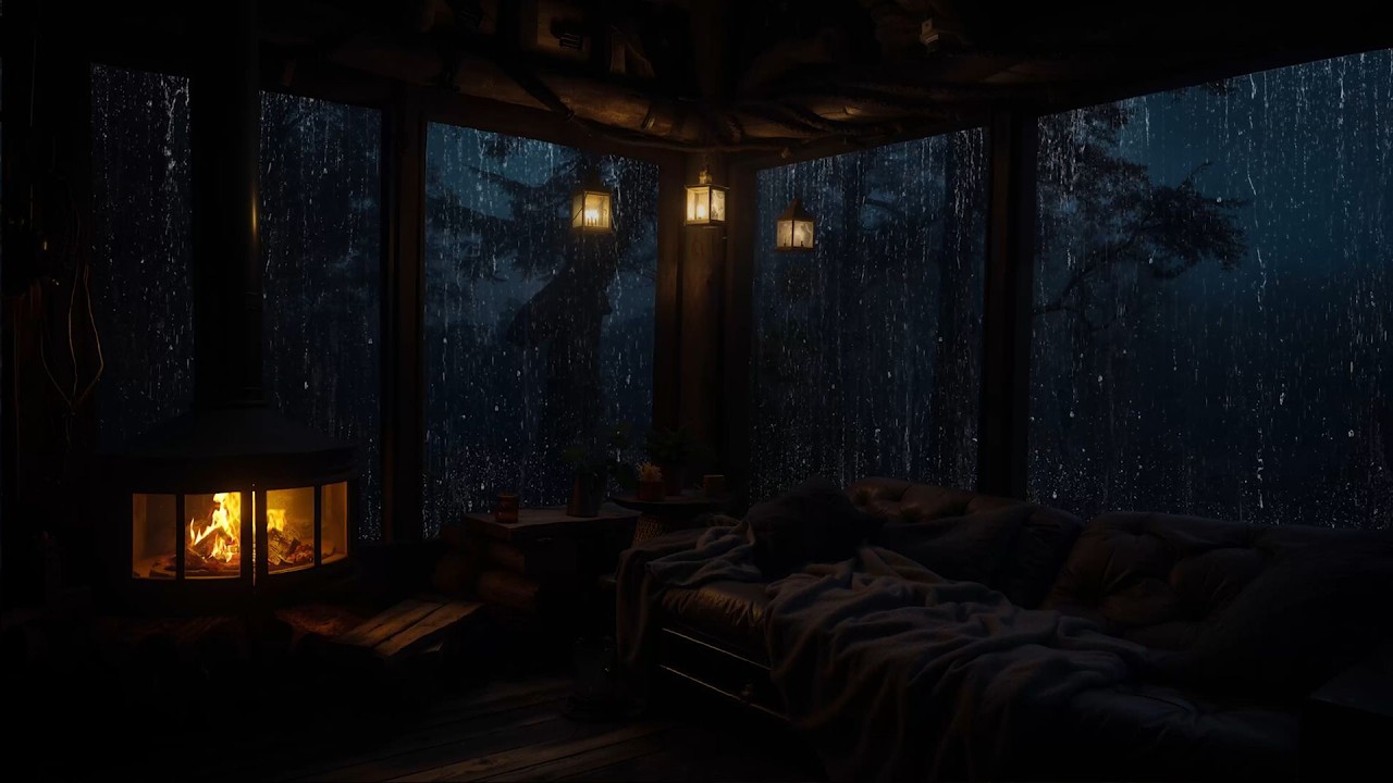 Warm Fireplace and Rain in the Woods | Soothing Cabin Ambience to Rest and Recharge