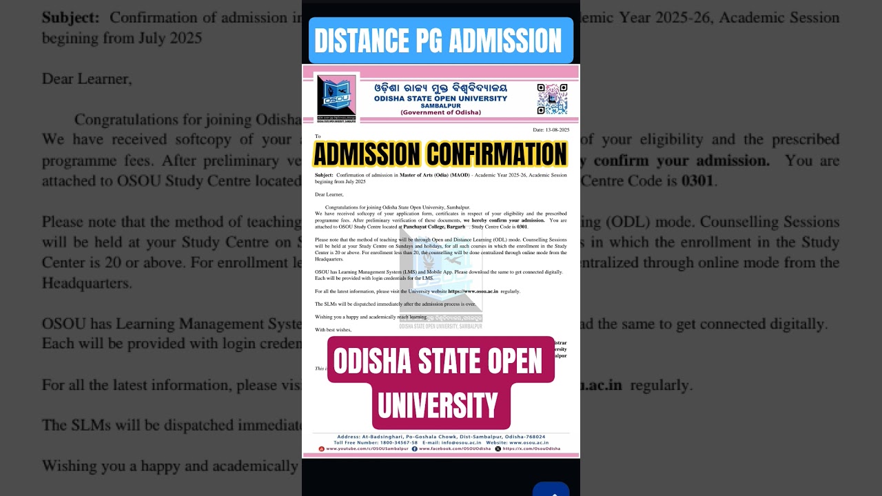 OSOU ADMISSION CONFIRMATION // OSOU DISTANCE PG ADMISSION // ADMISSION CONFIRMATION #OSOU #MA