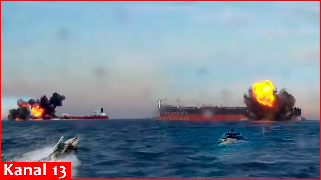 Момент удара беспилотника по российским танкерам в Черном море &mdash; Украина опубликовала кадры операции