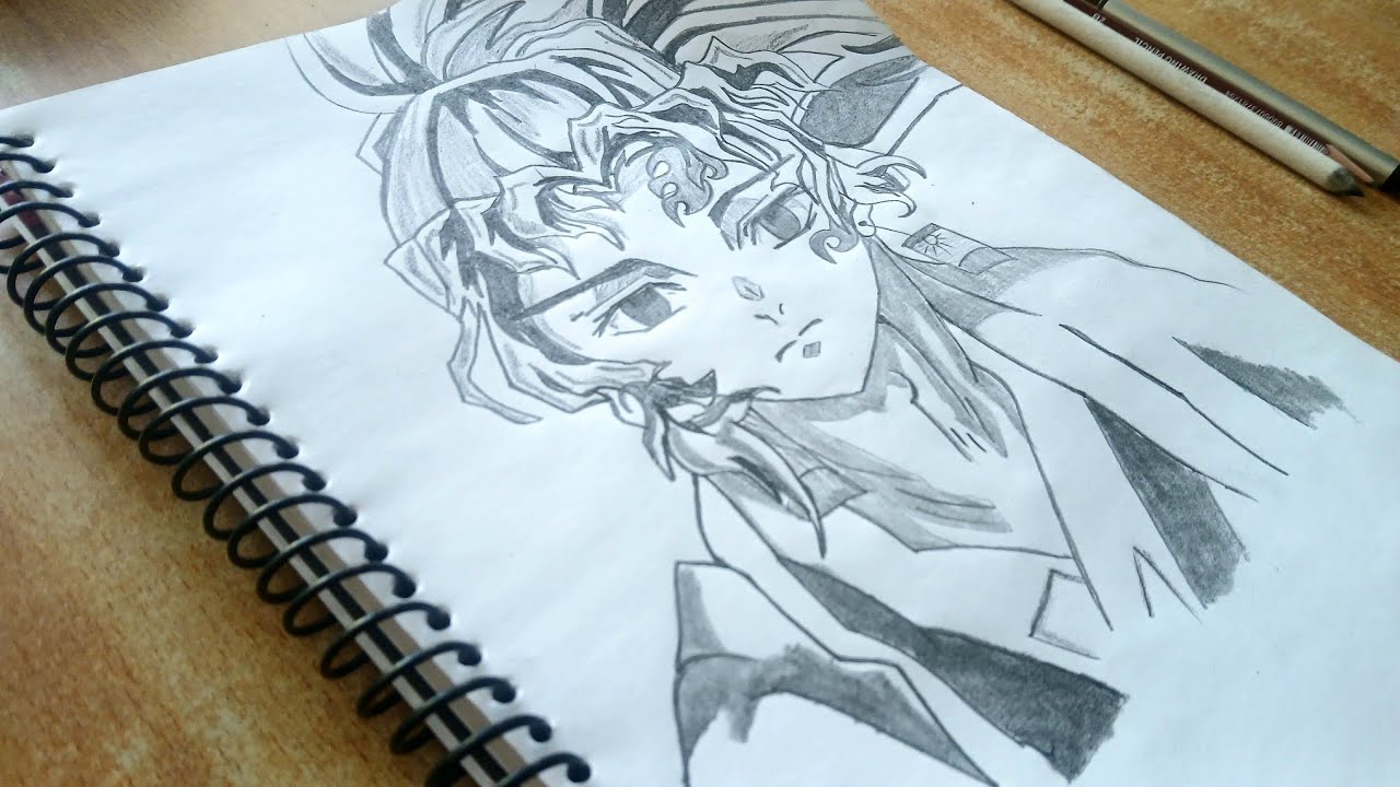 Simple Pencil Sketch of Yoriichi Tsugikuni: Sun Breathing User | Muskan Pushkar