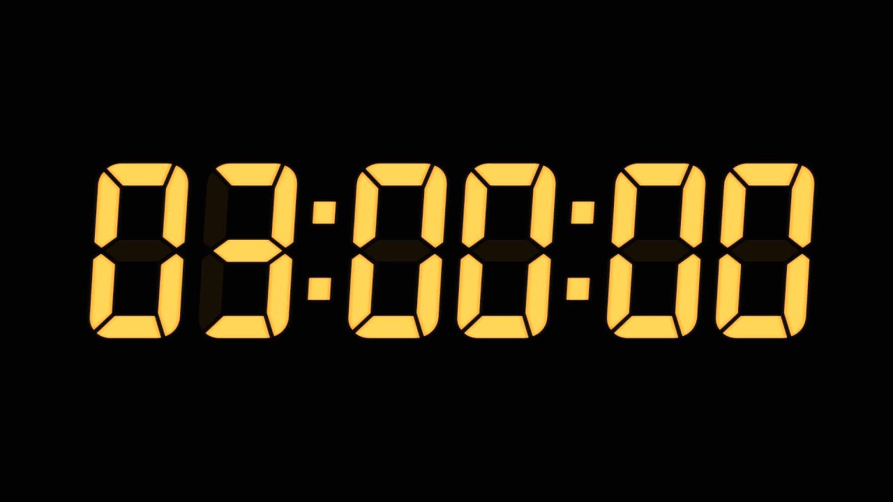 3 Hours Digital Countdown Timer | Black Background | Yellow Text | No Sounds