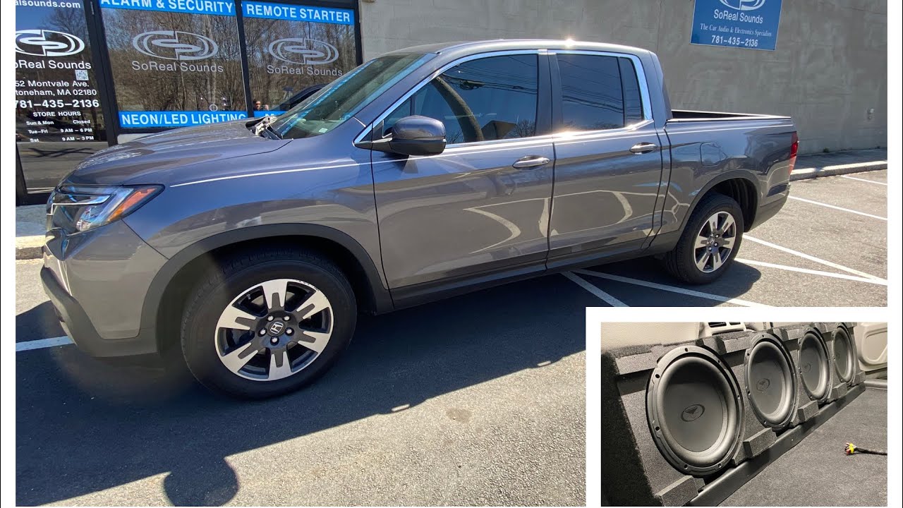 2019 Honda Ridgeline Custom Sub Box Audiomobile GTS Subwoofers + MCAR | Hushmat Wave Breakers