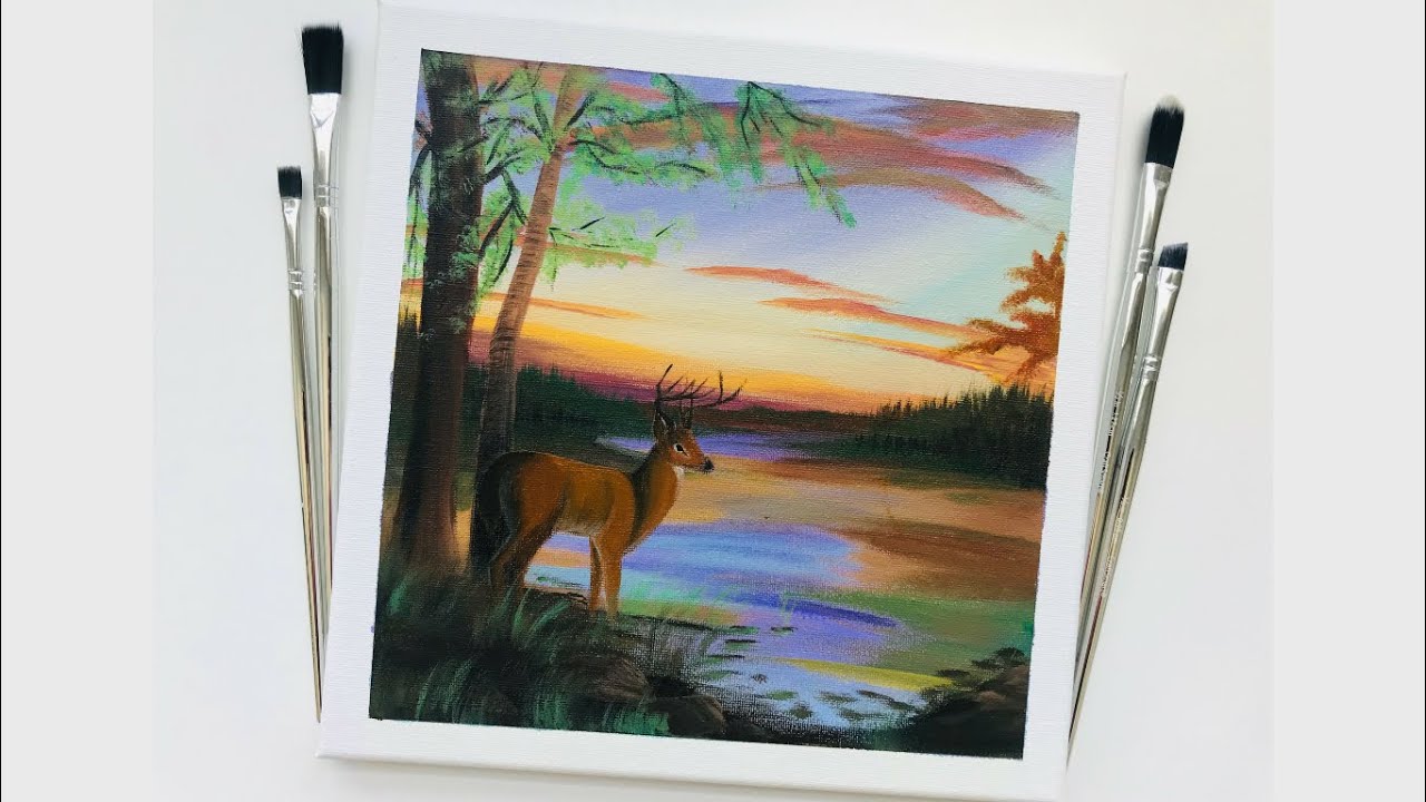 Color Challenge Week 34 | Beautiful Landscape & Deer Painting | Acrylic Painting