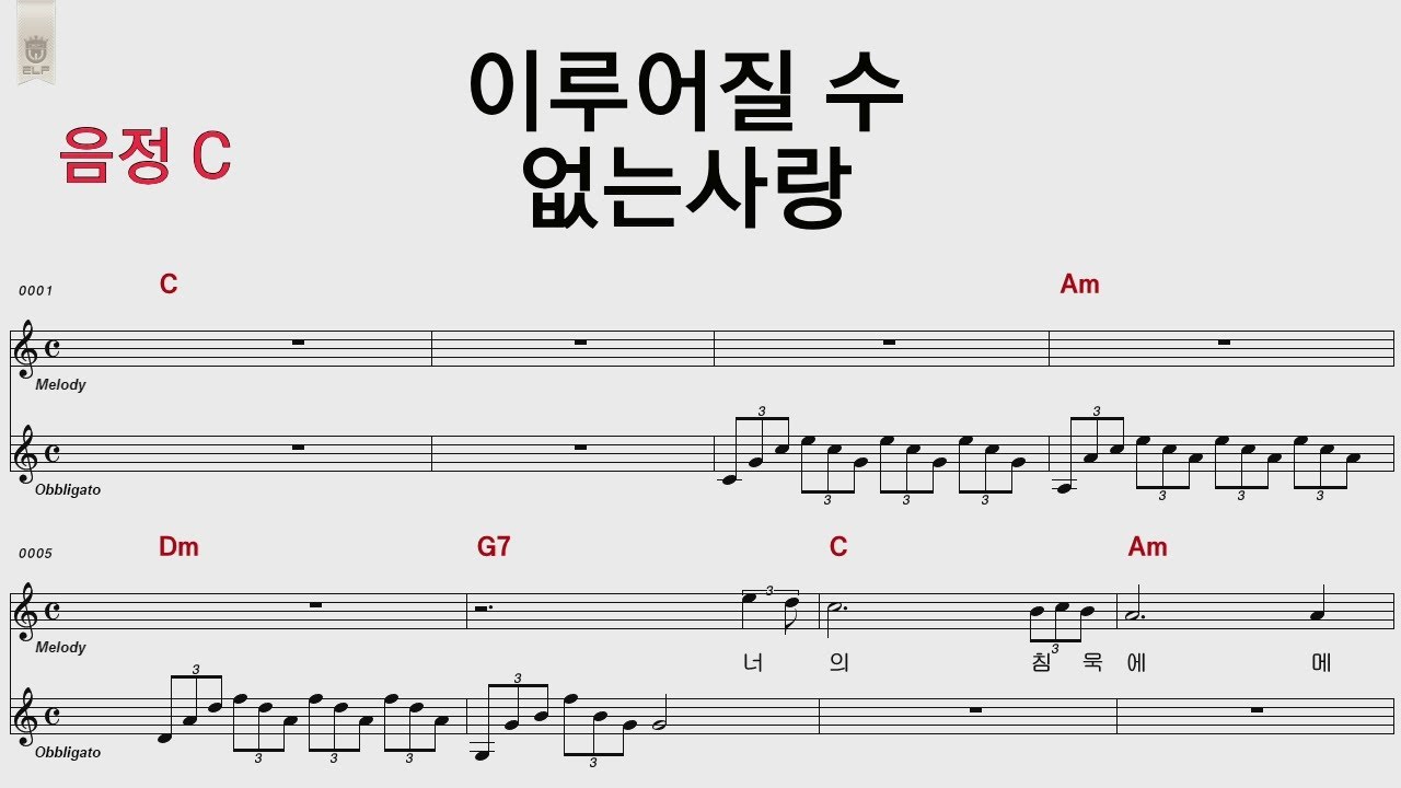이루어질수없는사랑 음정C /통기타 카포 악보영상