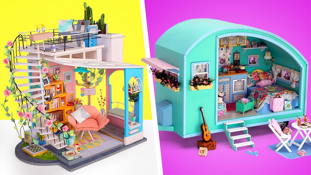 Assembling Mini Houses || Adorable Camper And Rooftop Loft With Tiny Decor