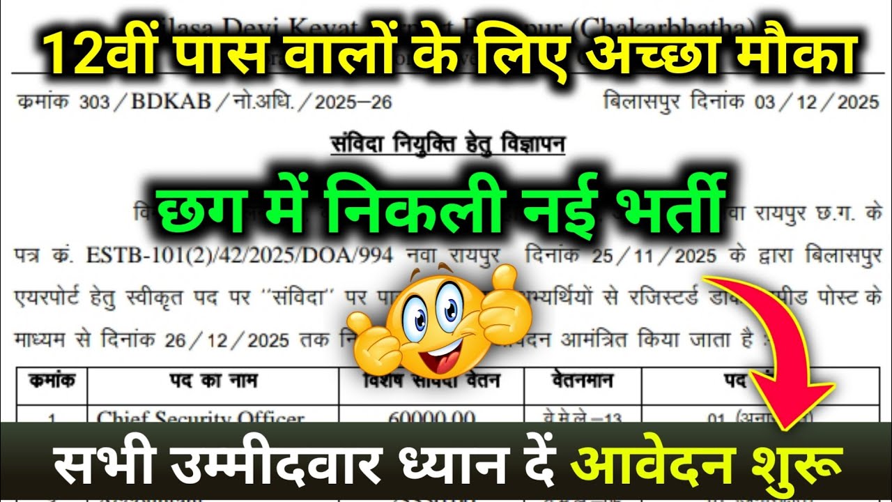 Bilasa Devi Kevat Airport Bilaspur Vacancy 2025 🤩 || cg vacancy 2025-26 || cg govt job 2025