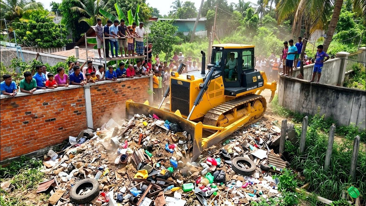Amazing New Perfect PROJECT!! 5 Ton Dump Truck Unloading Dirt & Mini Bulldozer Pushing After