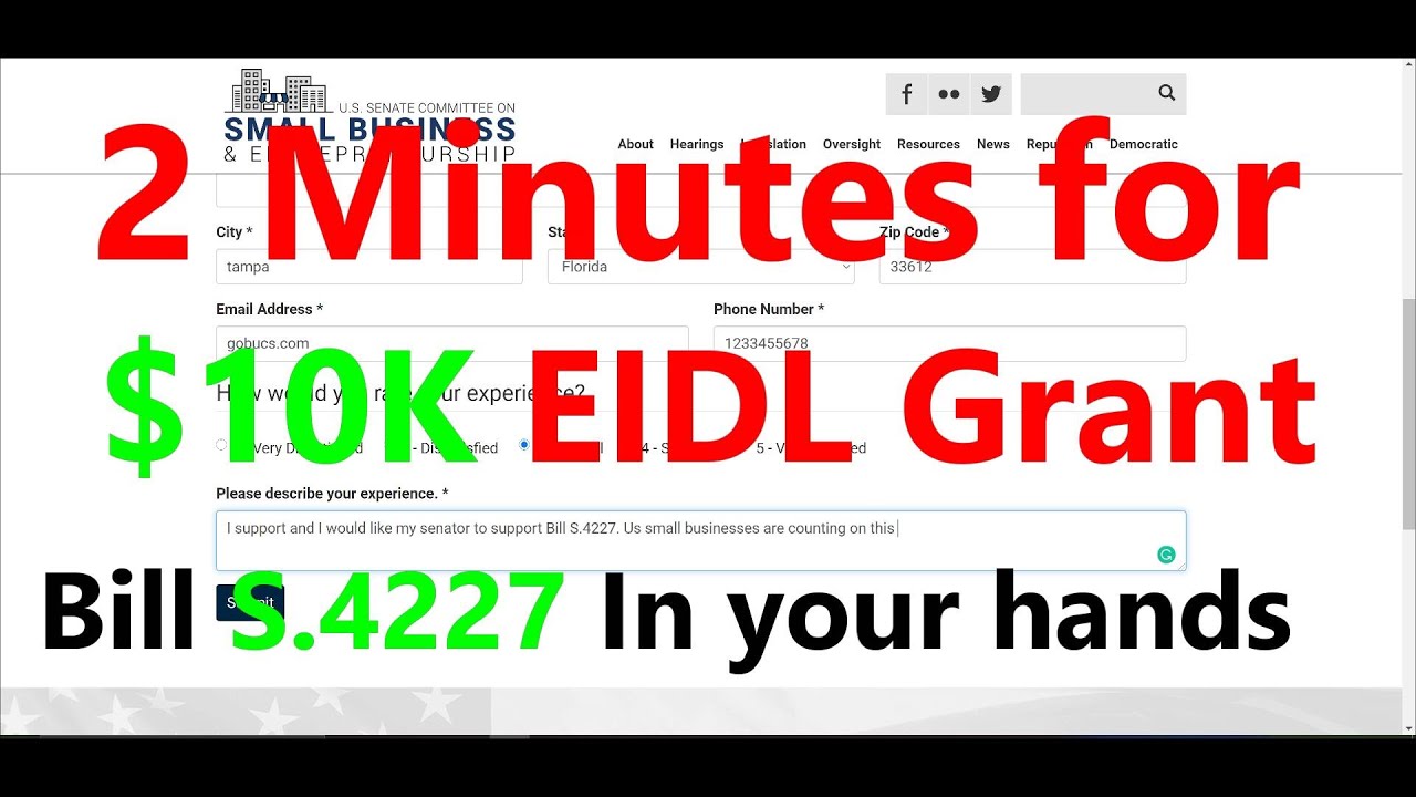 $10K Eidl Advance Bill S.4227 is in Your hands / Is it worth 3 minutes of your time?