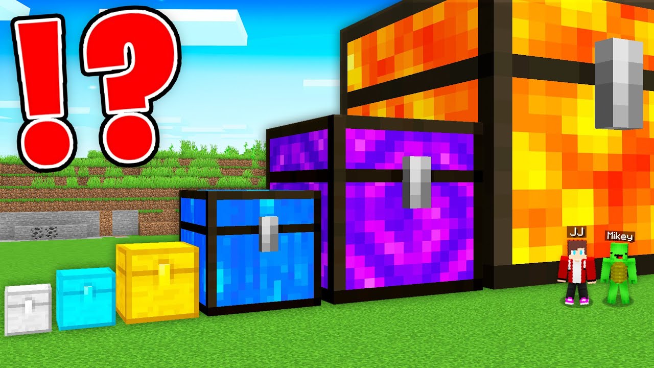 JJ and Mikey Found NEW CHEST of ALL SIZES : Diamond vs Gold vs Water vs Portal in Minecraft Maizen!