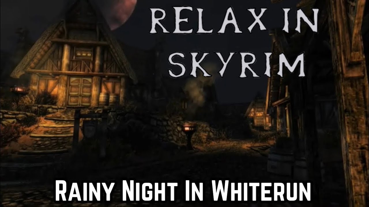 A Walk Around Whiterun On A Rainy Night, Relax, Sleep, Meditation, ASMR