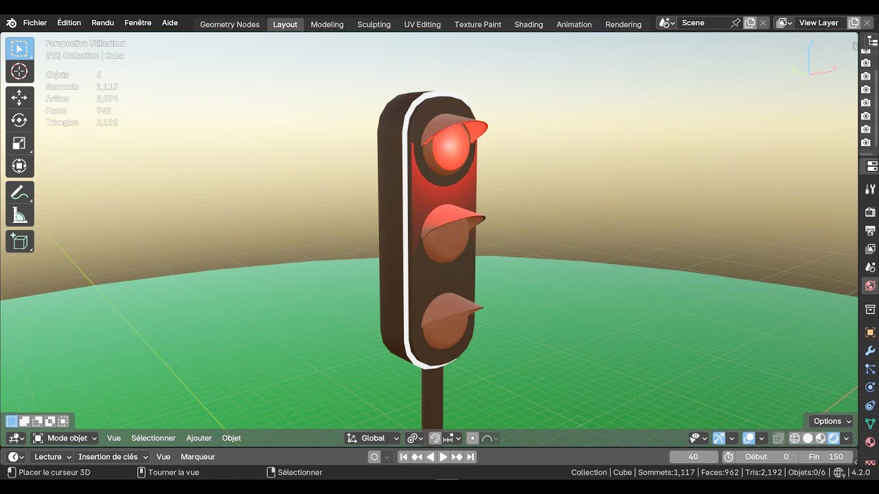Feu tricolore 3d animé