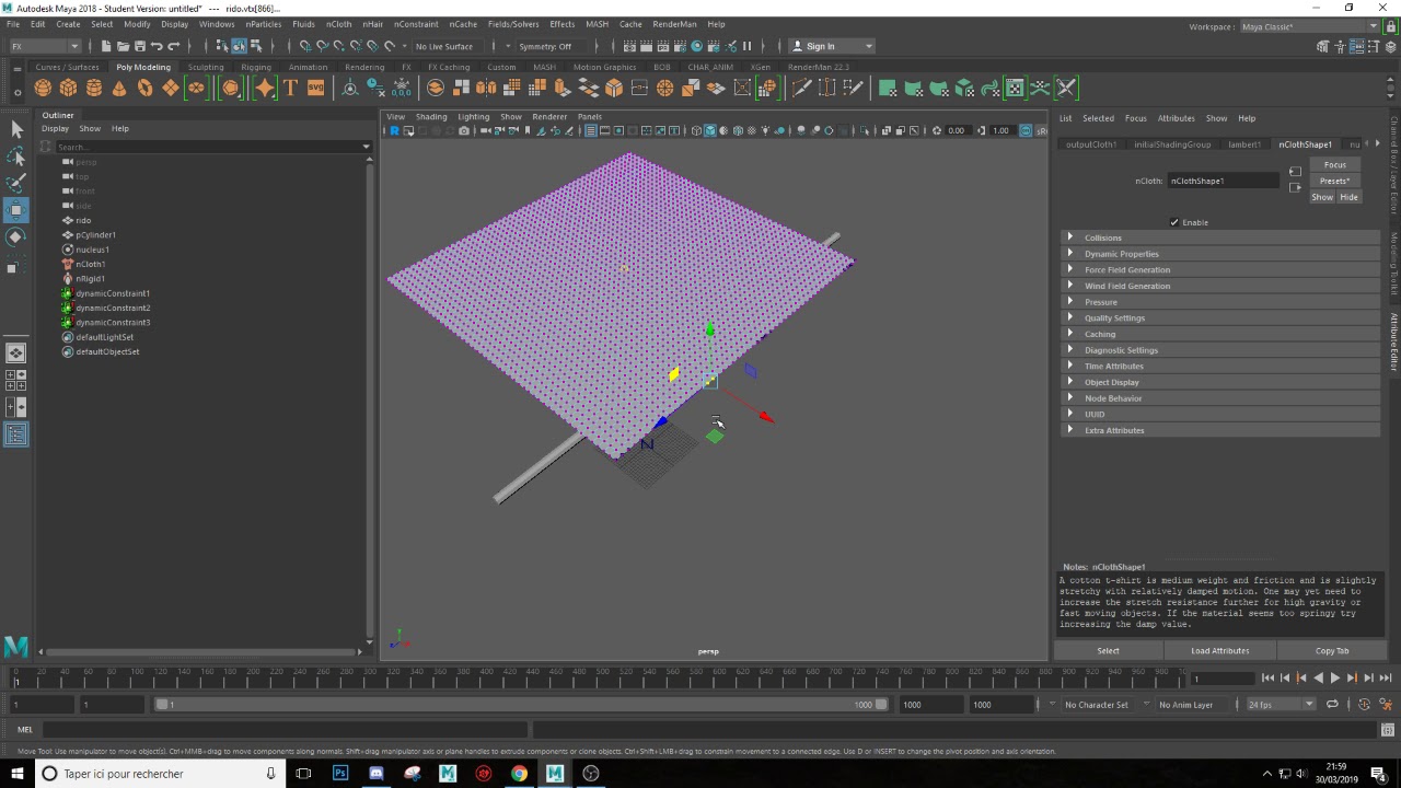 Maya 2018 Cloth (les bases)