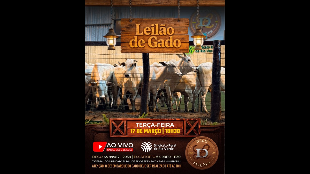 LEILAO DE GADO  17 - 03 - 2026 - Sindicato Rural de Rio Verde - Dêgo Leilões