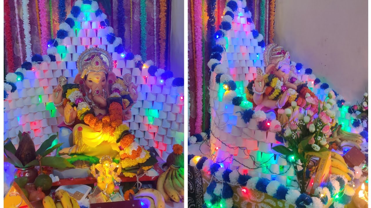 Ganpati Decoration With Paper Cups #GanpatiBappa #GanpatiDecoration #PaperCups #GanpatiMakhar
