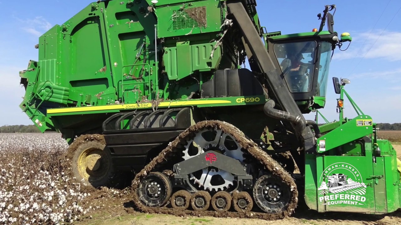 CP690 Cotton Picker Running Soucy Tracks Demo