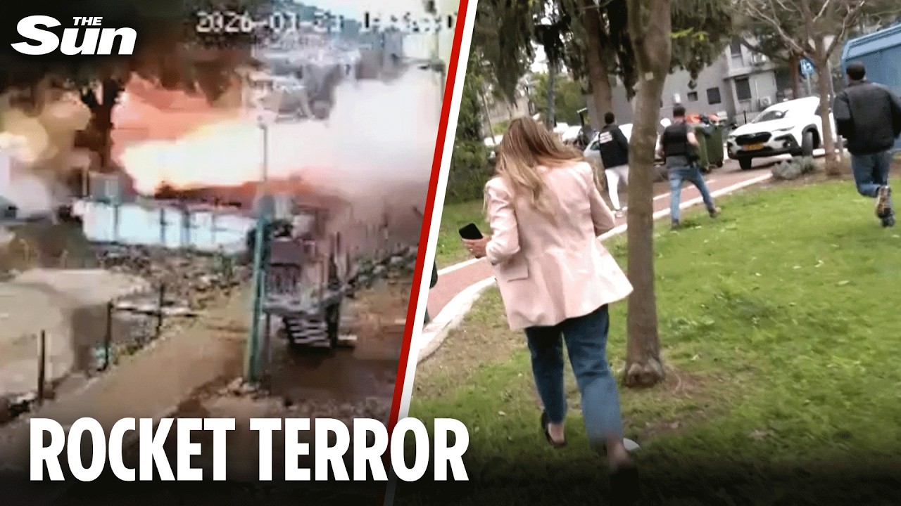 Terrifying moment Hezbollah rocket smashes into Israeli border town as journalists run for cover