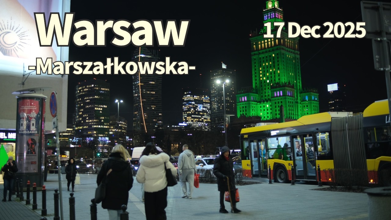 Winter Walk Warsaw Marszałkowska Poland - 17 December 2025 | Walking Tour