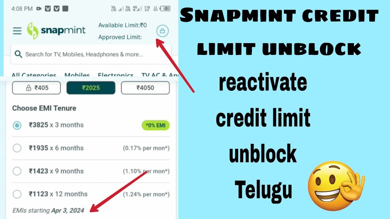 How to reactivate snapmint credit limit unblock Telugu  March 8, 2024